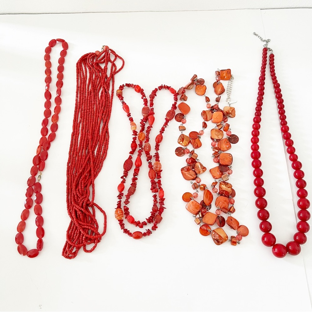 Bundle of 5 Red Costume Necklaces